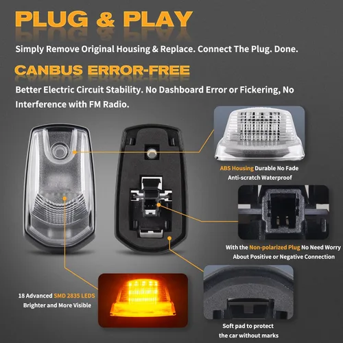 Vista 2 de POPMOTORZ 5 piezas de luces LED ámbar para techo de cabina, luces de holgura en el techo, lámparas de marcador de cabina para Ford F250 F350 F450