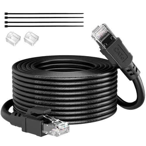 Vista 12 de Cable Ethernet Cat 6 para exteriores de 9 pies, cable de red Cat6 de alta velocidad de 10Gbps de 24AWG, impermeable, cubierta UV de entierro directo