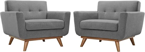 Vista 9 de Modway Engage - Sillón de una pieza tapizado con tela y sofá de dos piezas de estilo de mediados de siglo, Tela, Celeste