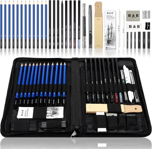 Vista 12 de H & B Lápices de boceto profesionales de 9 piezas, lápices mate para bocetos, juego de lápices de boceto para dibujo, sombreado y bocetos