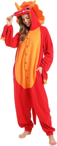 Vista 3 de dressfan Disfraz de dragón de Triceratops de animal, disfraz de dinosaurio, Navidad, Halloween, cosplay, pijama, unisex, para adultos y adolescentes