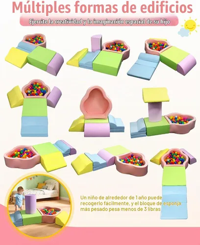 Vista 2 de Markdang - Juego de juegos suaves, bloques de escalada de espuma para bebés con parte inferior de partículas antideslizantes para niños de 6 a 24