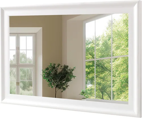 Vista 10 de Espejos redondos de 24 pulgadas, espejo de pared rústico decorativo de transición de nogal oscuro con grano de madera para baño, espejo de tocador