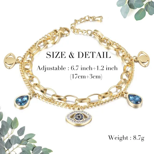 Vista 5 de CIUNOFOR Pulseras de ojo turco rellenas de oro de 14 quilates para mujer, pulsera de cuentas ajustables, linda pulsera contra el mal de ojo
