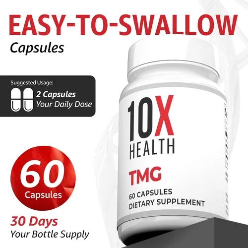 Vista 5 de Suplementos TMG de 10X Health - Suplemento de trimetilglicina para el apoyo al hígado, bienestar del corazón, energía, niveles de homocisteína