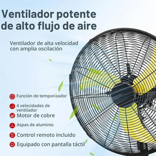 Vista 3 de ROVSUN Ventilador silencioso de pared de 20 pulgadas con motor BLDC, panel táctil con cable y control remoto, ventilador de pared industrial de alta