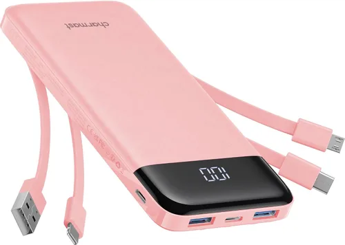 Vista 15 de charmast Cargador portátil de 10000 mAh, 4 cables integrados, 6 salidas/3 entradas, carga rápida de 3 A, compatible con iPhone, iPad, Samsung
