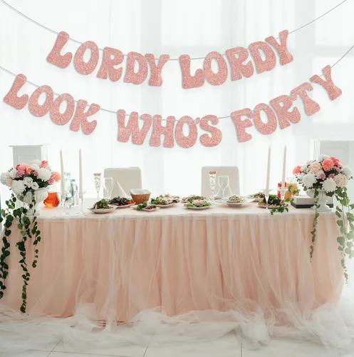 Vista 5 de Cartel de Lordy Lordy Look Who's Forty, decoraciones de feliz cumpleaños 40, divertida decoración de fiesta de cuarenta cumpleaños, suministros