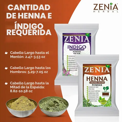 Vista 3 de Zenia Indigo Powder y 3.53 oz de henna paquete combinado de tinte para el cabello