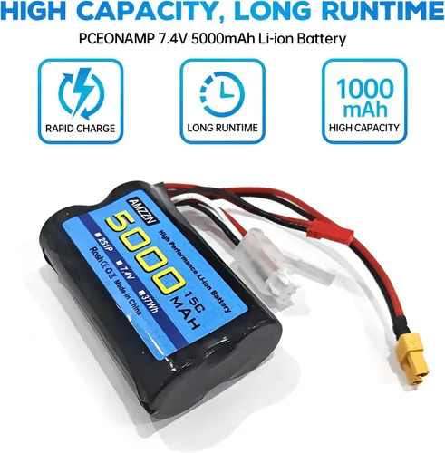 Vista 7 de Batería de iones de litio de 7.4V 5000mAh 2S con enchufe JST y enchufe XT30 con cable de carga USB para control remoto TX16S, TX18S, RC4GS, RC6GS