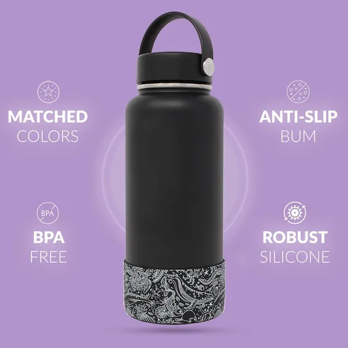 Vista 4 de Funda protectora de silicona tipo bota para botella para Owala FreeSip de 40 oz, Hydro Flask de 32-40 oz, Iron Flask, Takeya, Thermoflask