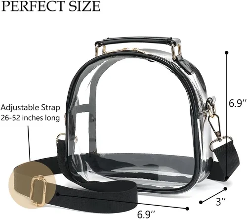 Vista 3 de Monederos transparentes para estadio de mujer, bonita bolsa transparente aprobada para estadios, bolso transparente con cremalleras arcoíris