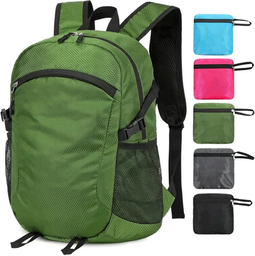 Vista 12 de Mochila pequeña de senderismo para viajes, ligera, plegable, mochila de día resistente al agua, mochilas plegables de 15L para viajes, mujeres, Negro