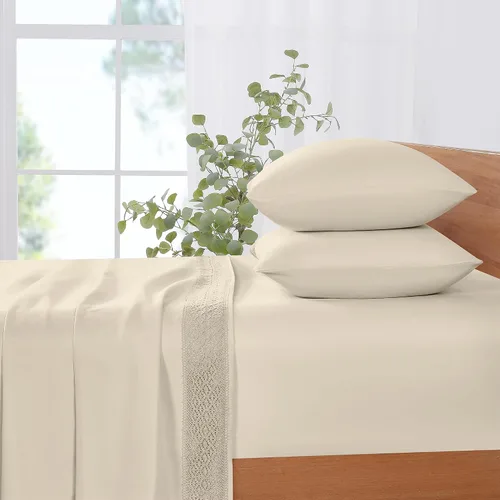 Vista 7 de Modern Threads - Sábanas de encaje de crochet de microfibra suave, sábanas de microfibra de lujo, incluye sábana encimera, sábana bajera con Beige