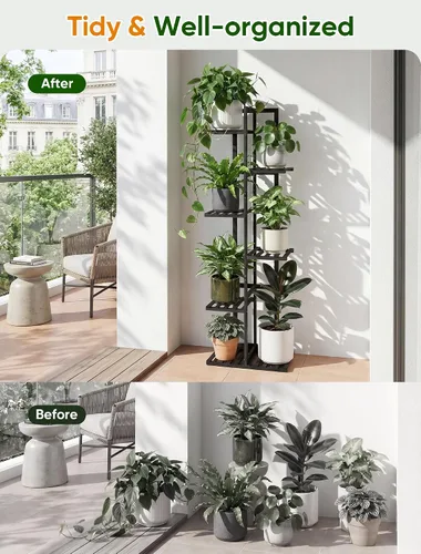 Vista 5 de ROSSNY Soporte para Plantas de Interior de 48 Pulgadas de Alto, 6 Niveles 7 Macetas Soporte de Bambú para Plantas de Interior, Soporte de Esquina
