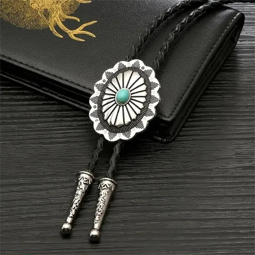 Vista 42 de Jeilwiy Corbata de bolo para hombre, corbata de vaquero occidental, collar de corbata de bolo dorado, corbata de cuero, corbata de Halloween