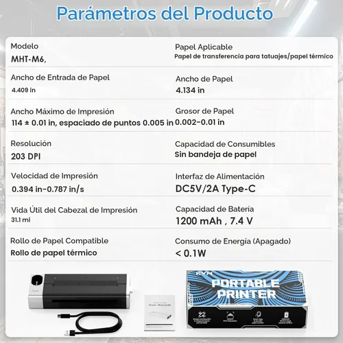 Vista 3 de KVM Mini impresora térmica inalámbrica de plantillas de tatuaje Bluetooth