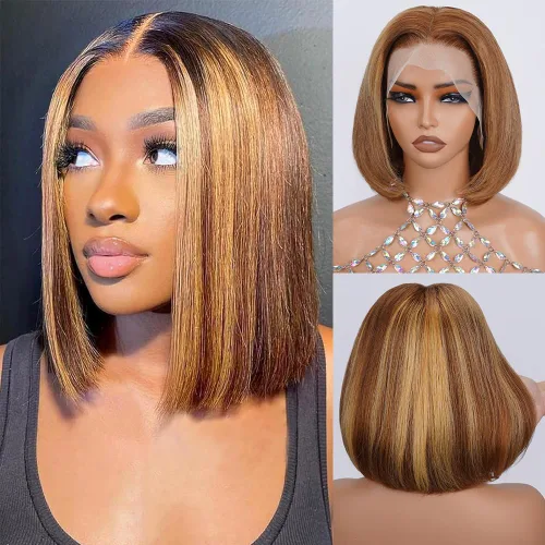 Vista 26 de UTIDE Peluca de cabello humano lacio de 5 x 5 pulgadas, peluca frontal de encaje frontal transparente HD de 150 %, peluca frontal corta y recta de 5