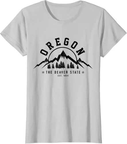 Vista 14 de Oregon The Beaver State Est. 1859 Vintage Mountains - Camiseta de regalo, gris, S