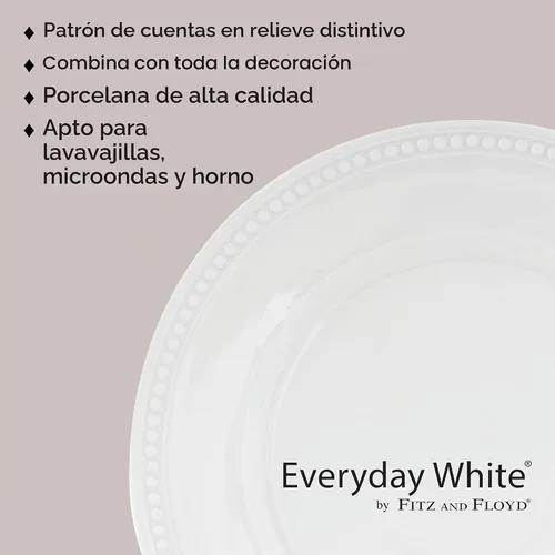Vista 6 de Everyday White by Fitz and Floyd, juego de vajilla de 16 piezas con cuentas, servicio para 4