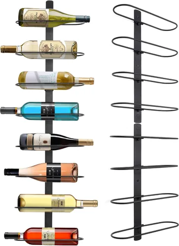 Vista 12 de AQAREA Estante de vino montado en la pared: soporte de metal para 10 botellas de vino - Estante de almacenamiento de vino negro