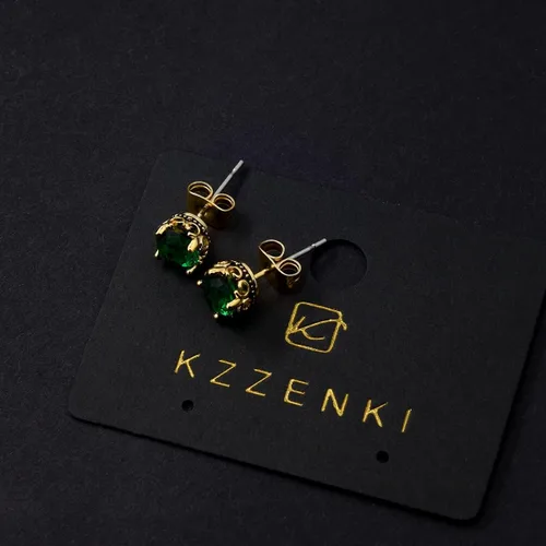 Vista 6 de Aretes negros y dorados para hombres y mujeres, con corona retro, hipoalergénicos, de acero inoxidable, con circonita cúbica