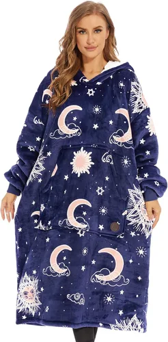 Vista 7 de THREE POODLE - Manta con capucha portátil para mujeres, sudadera con capucha de sherpa de gran tamaño para adultos hombres, mantas con capucha