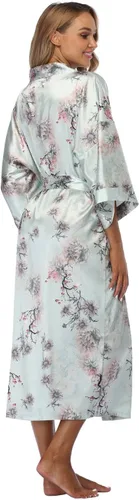 Vista 6 de Bata tipo kimono para mujer, floral, larga, ligera, sedosa, ropa de dormir