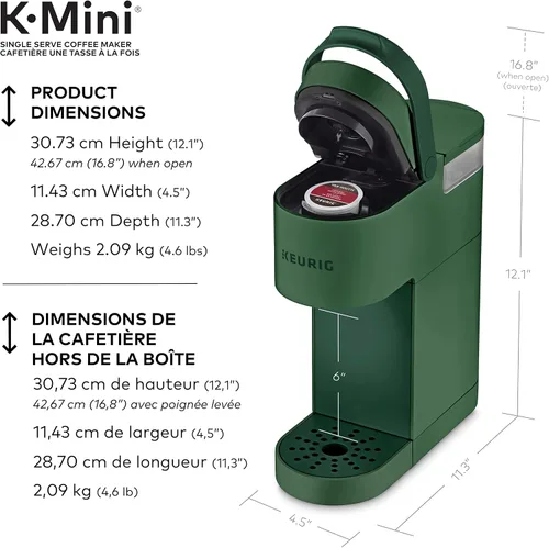 Vista 3 de Keurig K-Mini - Cafetera de cápsulas K-Cup de una sola porción, con un diseño ultra elegante, Evergreen