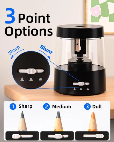 Vista 2 de ZMOL Sacapuntas eléctrico para lápices de colores, operado por batería, sacapuntas eléctrico enchufable para niños 6-8mm No.2/Oficina/Hogar/Negro