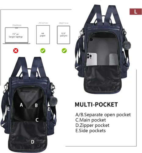 Vista 3 de Mochila impermeable liviana de nailon antirrobo para mujer