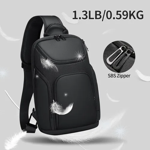 Vista 5 de FENRUIEN Bolsa bandolera negra, bolsa cruzada grande para tableta de 11 pulgadas con USB, mochila bandolera de hombro para hombre, mochila casual