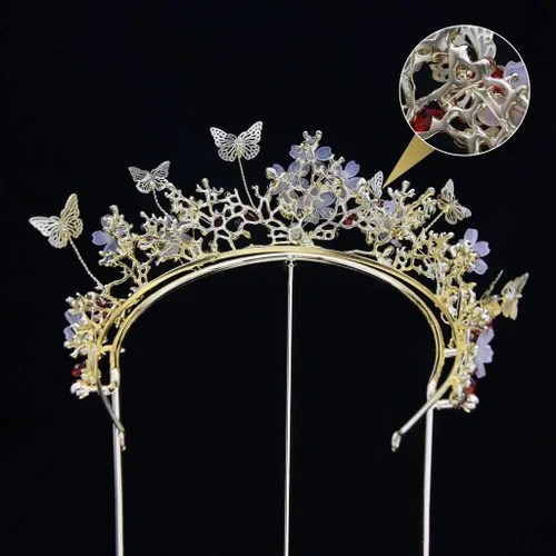 Vista 5 de Corona nupcial barroca perla Rhinestone tiara mariposa diadema boda accesorios para el cabello princesa tiara