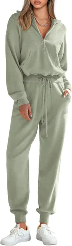 Vista 36 de PRETTYGARDEN Conjunto de suéter de 2 piezas para mujer, sudadera con cremallera, pantalones deportivos, ropa casual