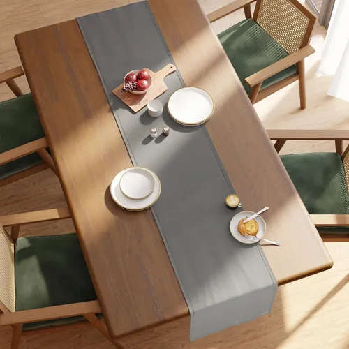 Vista 3 de Encasa XO Camino de mesa de comedor de 13 x 59 pulgadas, diseño de dobladillo de algodón puro, gris, lavable a máquina