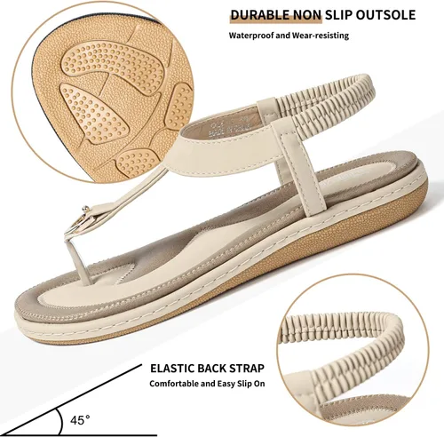Vista 3 de SHIBEVER Sandalias bohemias para mujer de verano con cuentas y tirantes delgados al tobillo, zapatos elegantes