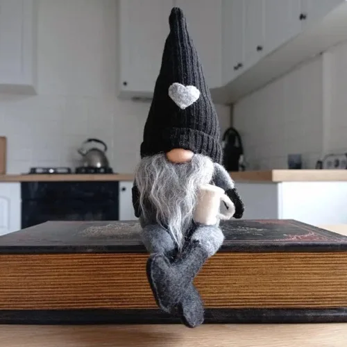 Vista 3 de MALOKI Paquete de 2 gnomos de café, decoración de cafetería, gnomos hechos a mano, gnomos escandinavos suecos Tomte, decoración para el hogar B