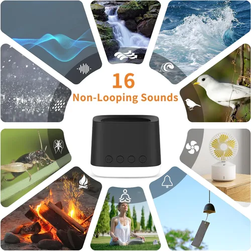 Vista 6 de Máquina de sonido portátil, mini máquina de ruido blanco de viaje para dormir con luz nocturna de respiración, 16 sonidos relajantes, temporizador