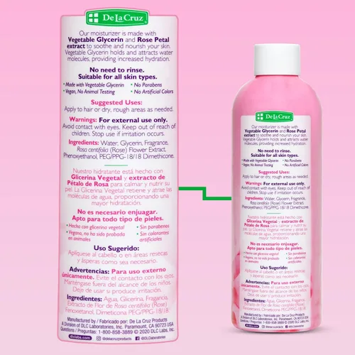 Vista 8 de De La Cruz Agua de rosas y glicerina para rostro - Tónico facial de agua de rosas e hidratante para piel y cabello, 8 fl oz (8.0 fl oz) - 3 botellas