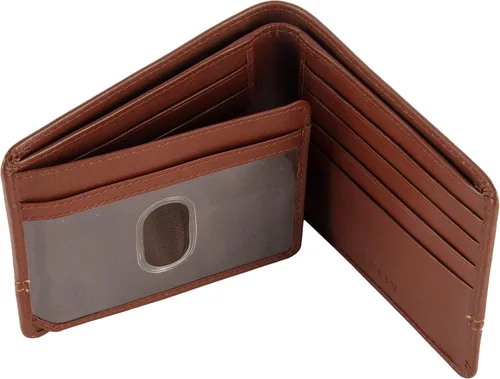 Vista 3 de AULIV - Billetera plegable para hombre 3.1x4.3 in - Protección Rfid, tarjetero con ventana de identificación, billetera de cuero de grano completo