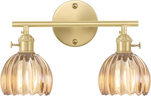 Vista 14 de Shenmoyl Lámparas de baño, lámpara de pared de 2 luces para tocador sobre espejo con pantalla de vidrio tulipán blanco para dormitorio, sala
