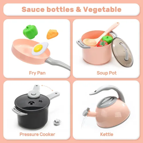 Vista 5 de CUTE STONE Juguetes para fregadero de cocina que cambian de color con agua corriente, juego de juguetes de cocina para niños con ollas y sartenes
