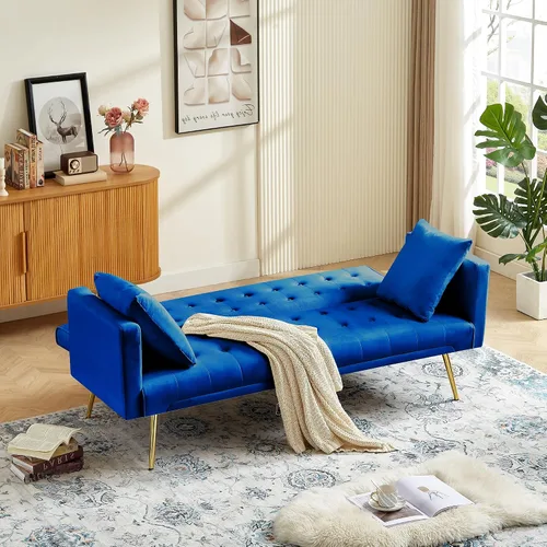 Vista 5 de Anwick Sofá Cama Futón de Terciopelo Moderno de 72", Sofá Cama Plegable Convertible con 3 Respaldos Ajustables, Sofá de Dos Plazas Reclinable Azul
