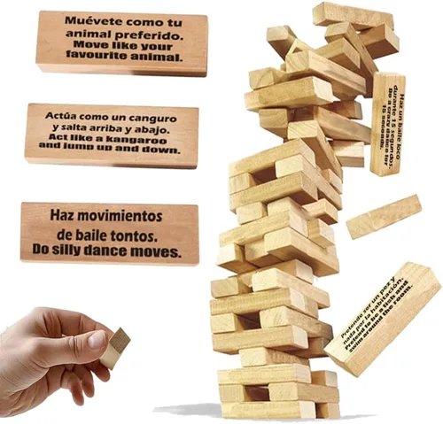 Vista 5 de 1step2dream Juego de torre de apilamiento español Juego de bloques bilingües para niños y adultos Perfecto para la familia, aula 54 comandos