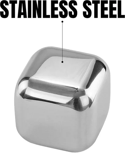 Vista 3 de Cubos de hielo refrigerantes reutilizables de acero inoxidable para whisky, vino y bebidas - Juego de 12