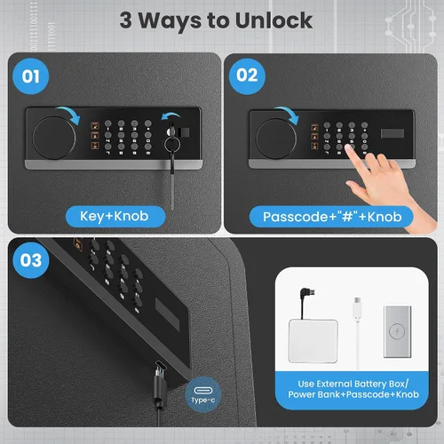 Vista 2 de Locksworth Caja de seguridad electrónica antirrobo de 2.0 pies cúbicos, con bolsa impermeable ignífuga para objetos de valor de dinero, caja