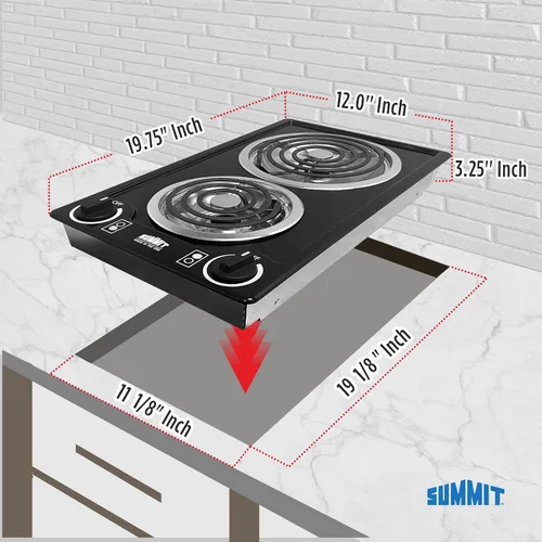 Vista 3 de Summit CCE212BL - Estufa eléctrica de 2 quemadores de 12 pulgadas, con bobina de 115 voltios, compatible con ADA, negro