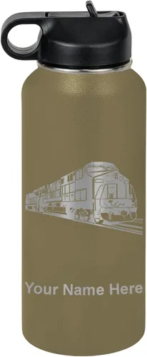 Vista 21 de LaserGram Botella de agua personalizada, tren de carga, acero inoxidable de doble pared aislada al vacío con popote superior, regalo grabado