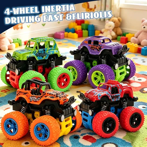 Vista 9 de Camión monstruo para niños de 3, 4, 5, 6, 7 años, paquete de 4 juguetes de automóvil impulsados por fricción Push and Go, juego de vehículos