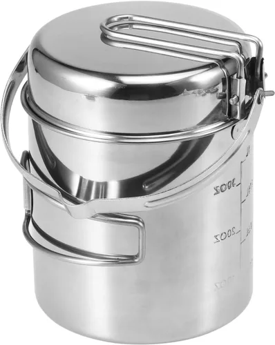 Vista 6 de Lixada Hervidor de cocina para camping, olla de acero inoxidable de 1 litro con mango plegable y cubierta de doble uso, portátil para senderismo